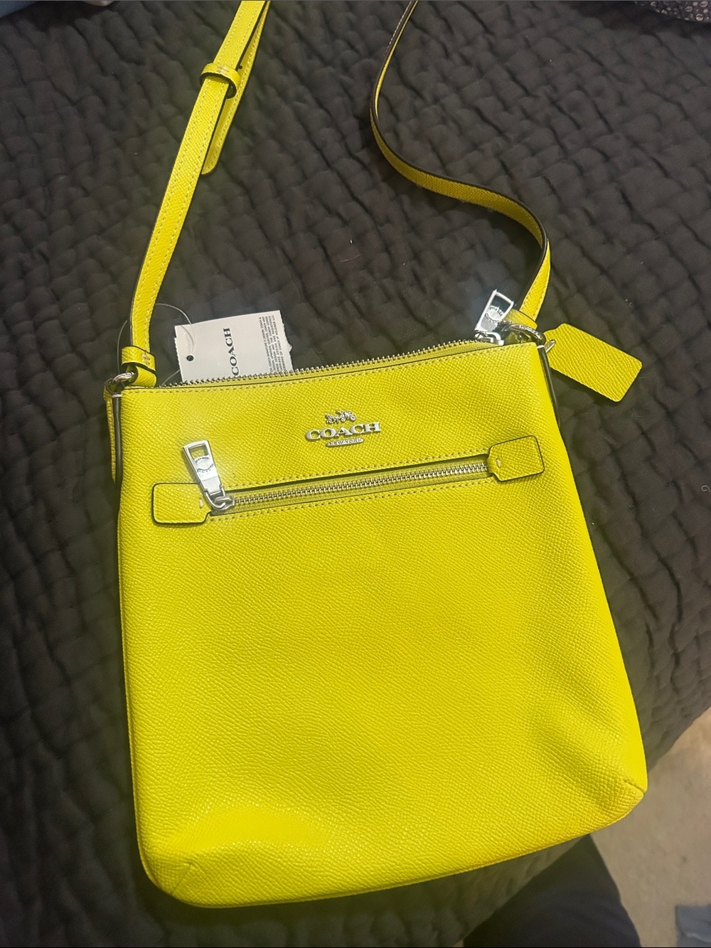 COACH Bright Yellow Pebble Leather Crossbody Bag with Silver Hardware